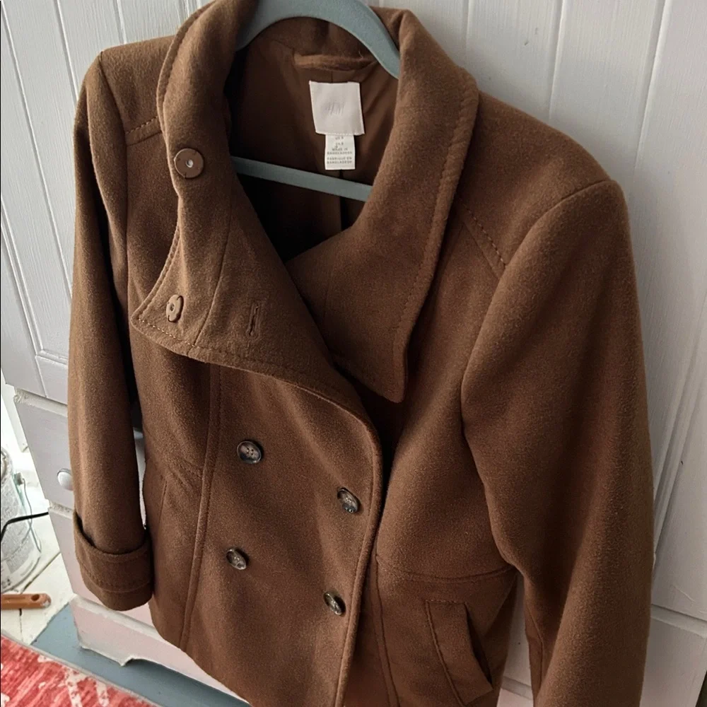 H&M Classic Tan Jacket with 2 Front Pockets and Button Up Collar if Desired EUC - Picture 4 of 7
